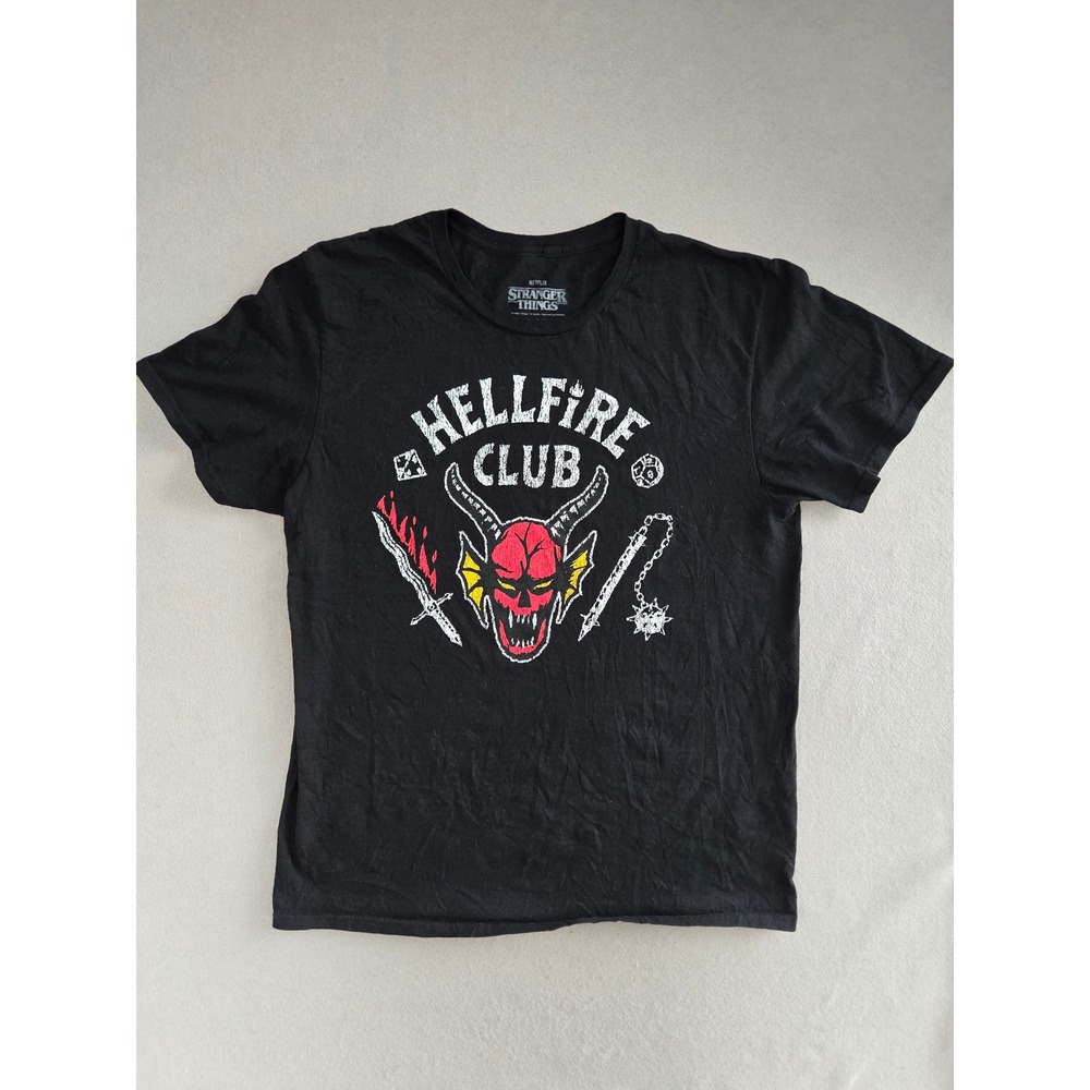 Netflix Stranger Things Hellfire Club Graphic Tee Black Mens Large Cotton Shirt
